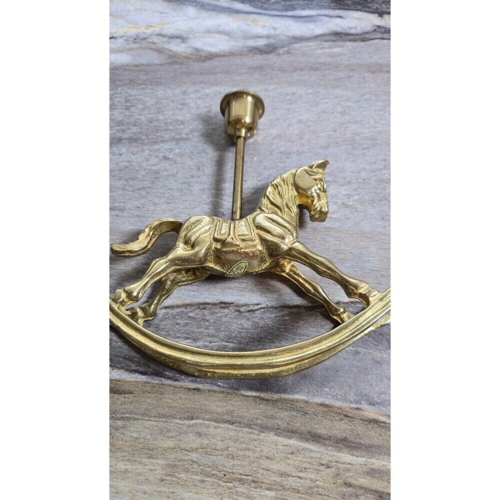 Vintage Solid Brass Rocking Horse Candlestick Holder Nursery Decor Taper Candle - Picture 5 of 8